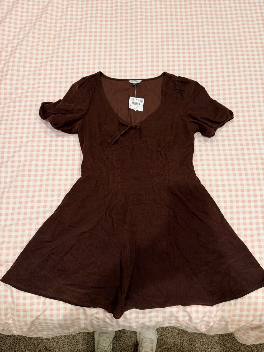 American Eagle Dark Brown Short-Sleeve Corduroy Mini Dress